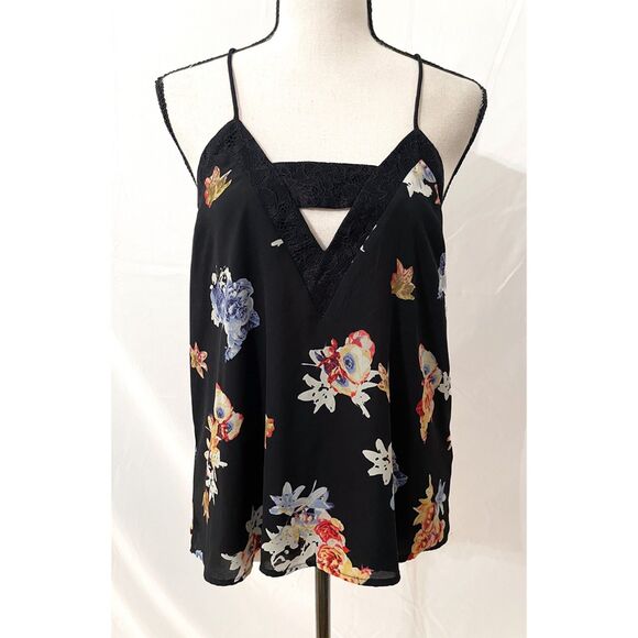 Express Chiffon Cami | Floral Lace Trim Keyhole Racerback Tank Top M - Picture 1 of 8